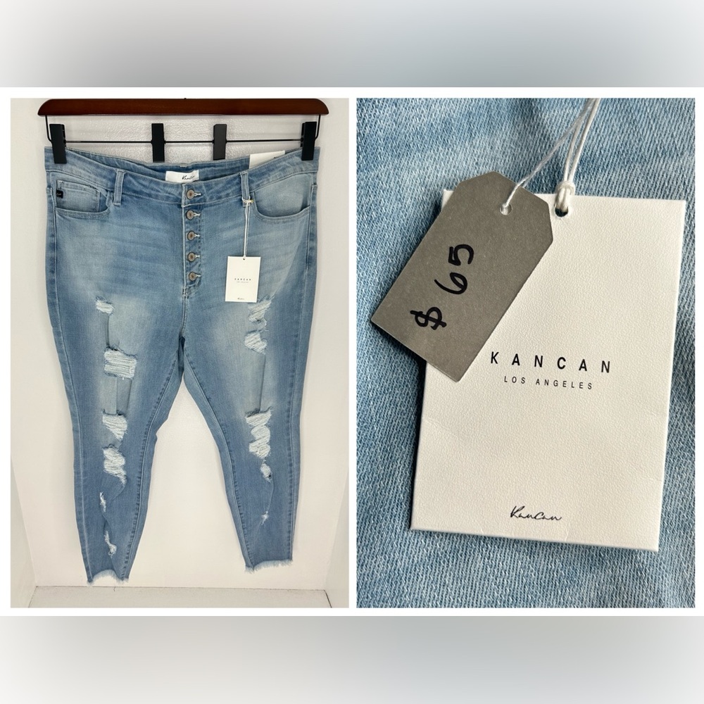 Kancan NWT High Rise‎ Skinny Ankle Jeans Size 3XL Distressed Button Fly 39x29.5